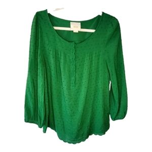 Anthropology Maeve Green Size 10 Textured Rayon 3/4 Sleeve Top